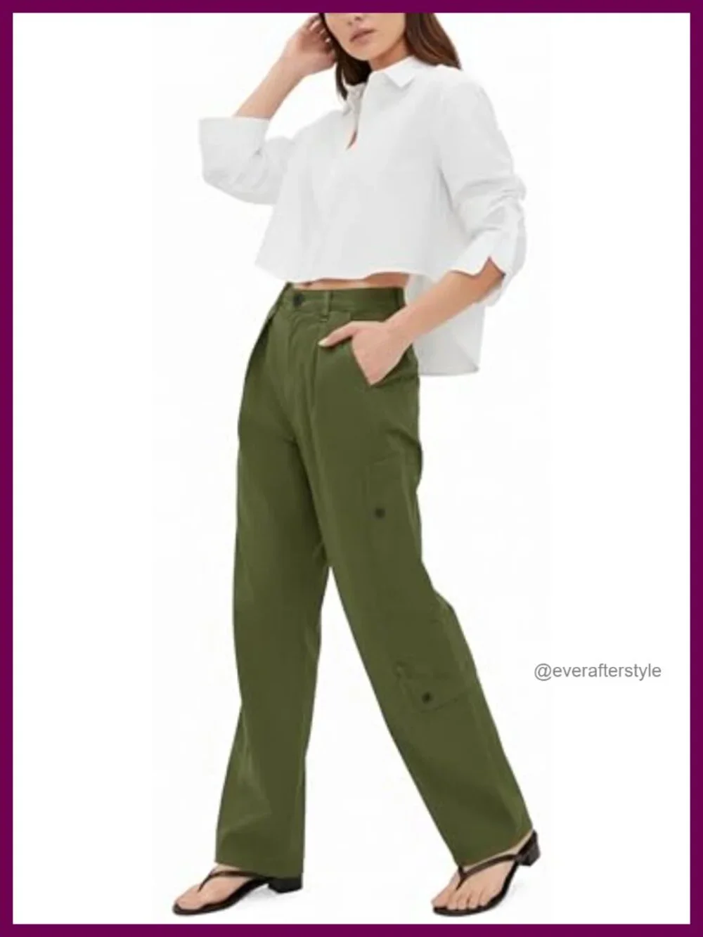 100% Cotton High Waisted Wide Leg Cargo Barrel Pants with Pockets